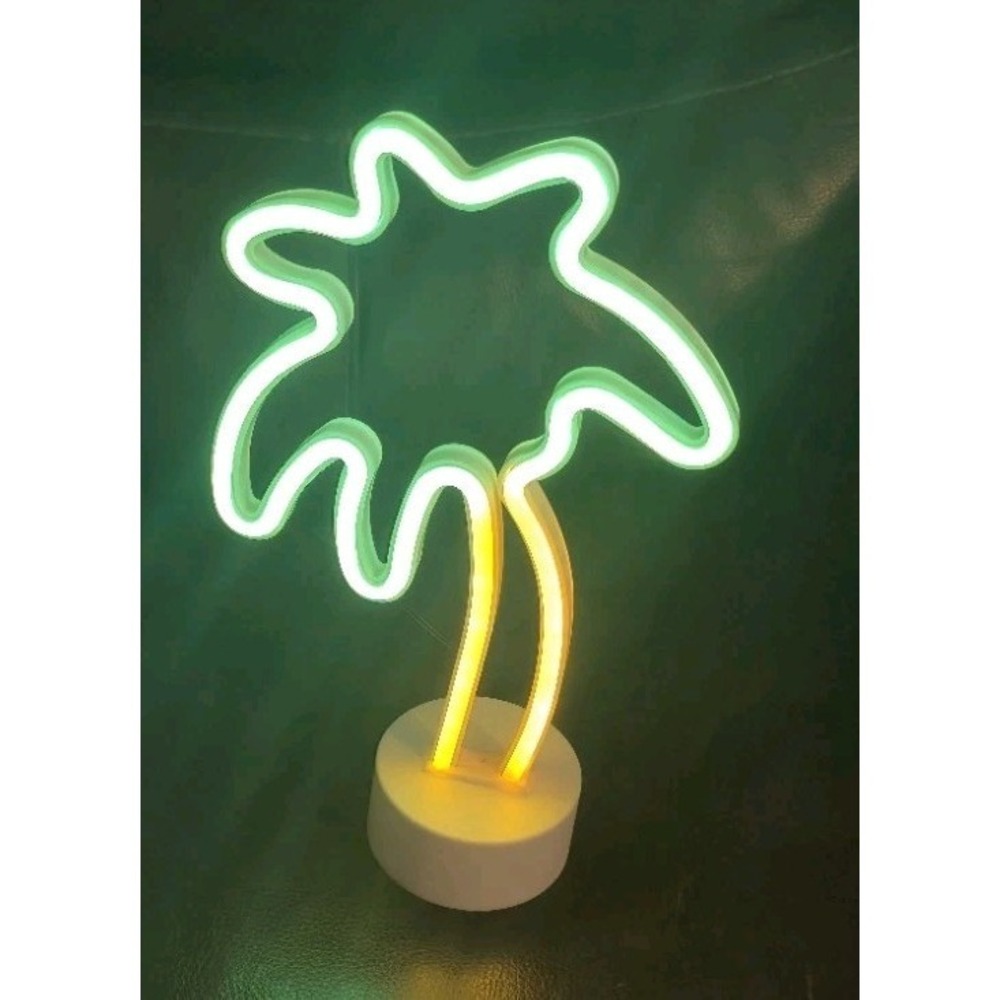 LED Palm Tree Neon Style Desk Lamp 10.5" USB or Battery Tropical Light